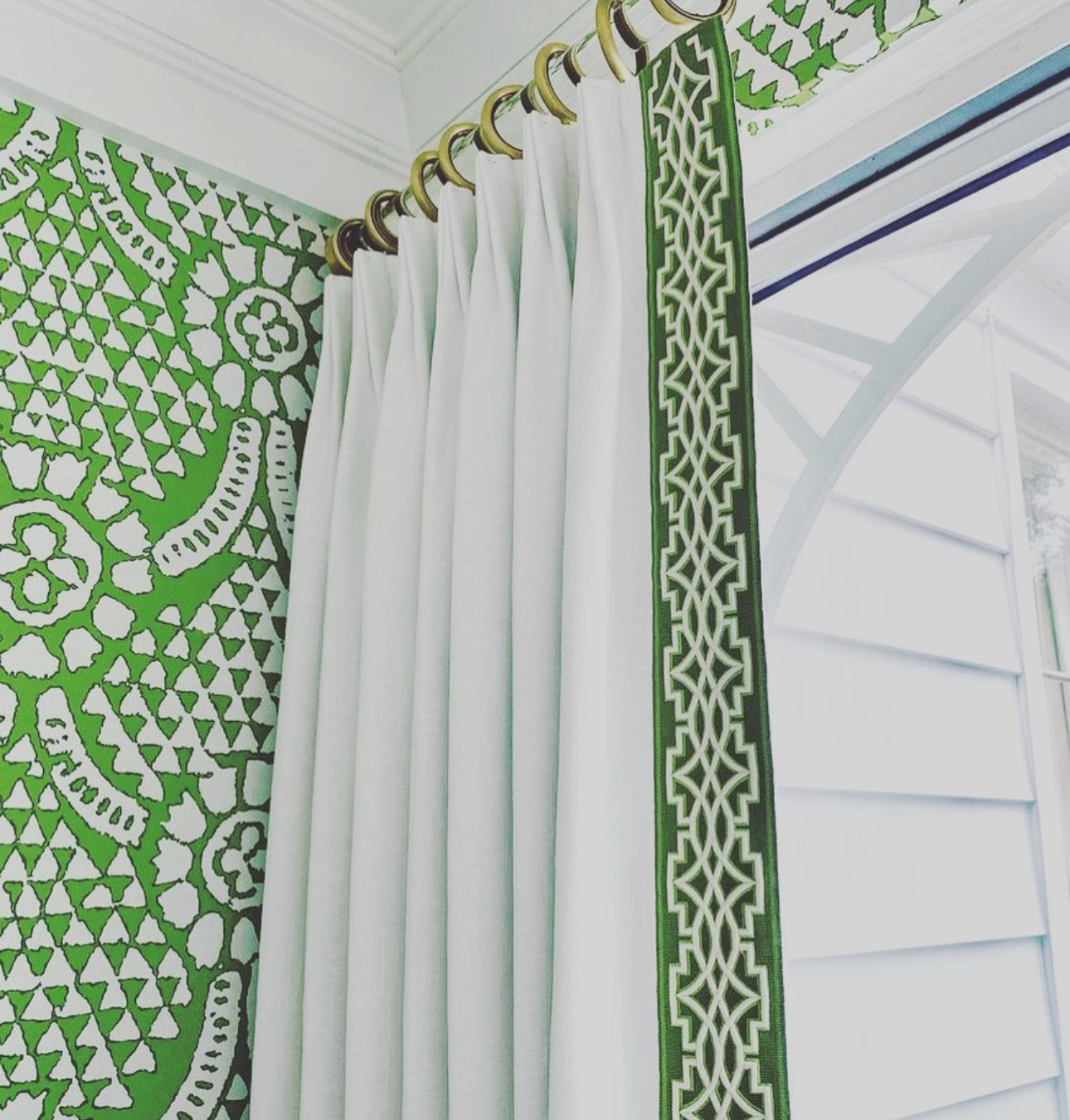 Pinch pleats panels with trim